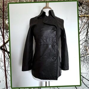 Vintage 90's GAP 100% Leather Double Breasted Pea Coat Black Size X-Small